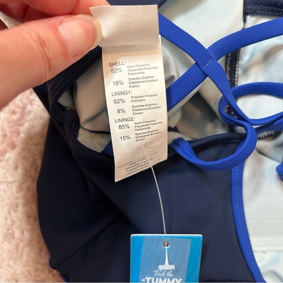 NWT Cupshe Navy One Piece Swimsuit Low Front High Hip Cage Back Size Medium - Picture 4 of 13